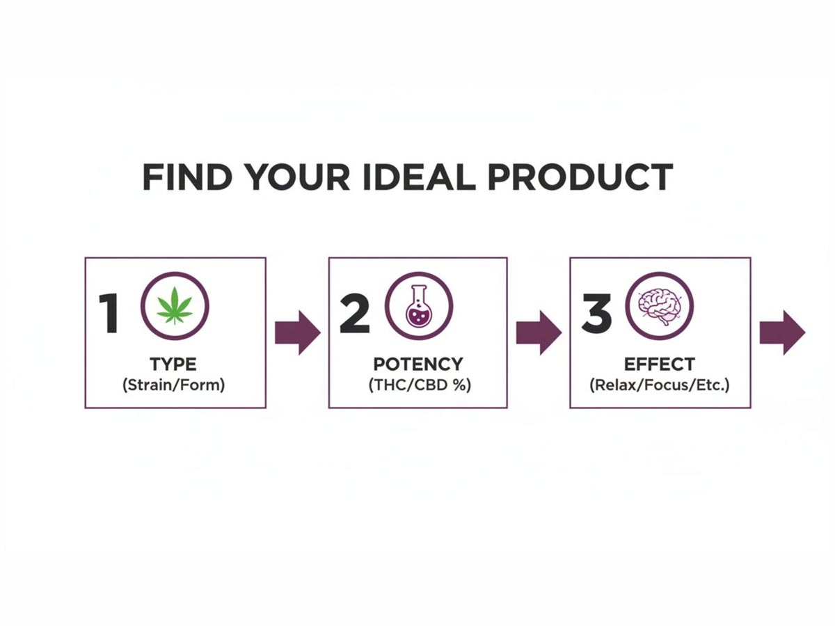 A three-step guide to finding ideal cannabis products based on type, potency, and desired effect