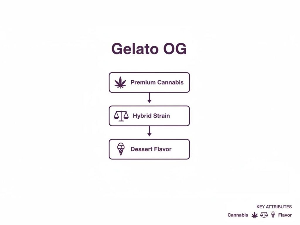 An infographic detailing Gelato OG cannabis as a premium, hybrid strain with dessert flavor.