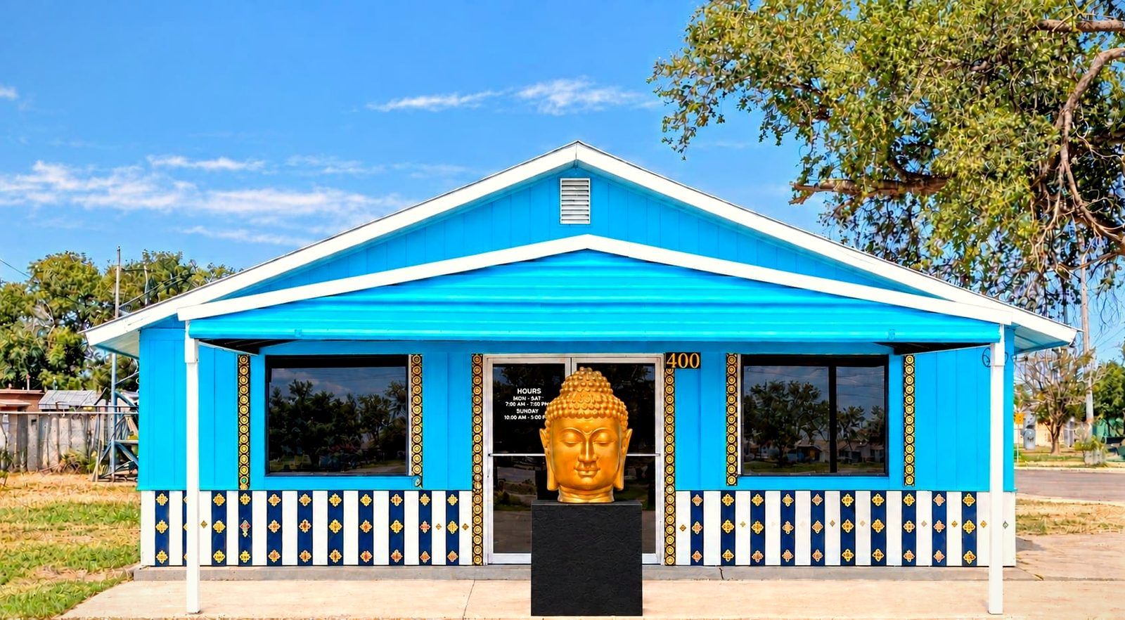 Canna Buddha Texico storefront with gold Buddha head